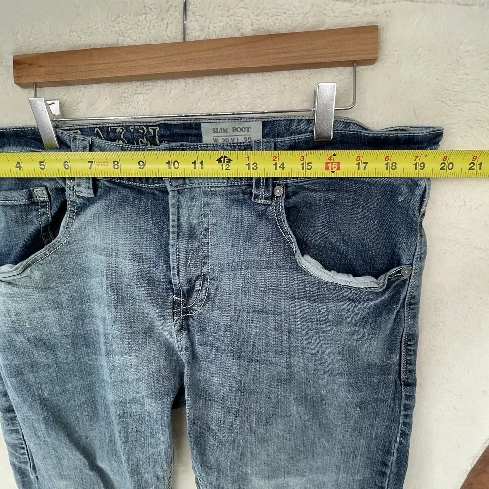 TK Axel Slim Bootcut Jeans Light Wash Distressed Blue Denim 38x32 Mens